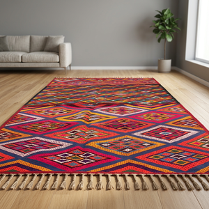 Handmade Moroccan Kilim Berber Wool Area <b>Rugs</b> Wholesale Hand Knotted Geometric Pattern Low Pile Medium Thickness Jute Backing - Product Image 4