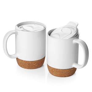 Kraff R 15 oz Café Tasses Grandes Tasses En Céramique avec Isolé Liège et Splash Preuve Couvercle Café Tasse Avec Poignée Cadeaux pour Hommes - Product Image 2