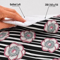Set Sprei Terinspirasi Desainer, Selimut Bermotif Grafis Retro, Dicetak dengan Motif Bunga Anemon Berjuntai di Atas Garis-garis Monokrom OEM