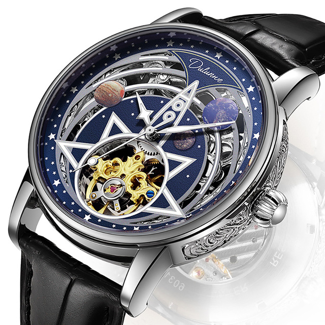 Luxury Self Wind Mechanical Moon Phase Tourbillon Automatic Men Wrist Watch Automatic Skeleton Watch