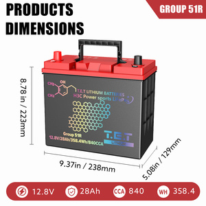 Aki Mobil LiFePo4 (GROUP 51R) 12.8V 28AH Performa Tinggi |   Bebas Perawatan, Pengosongan Daya Sendiri Rendah, Merek T.E.T, Garansi 2 Tahun - Product Image 2