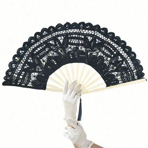 High Quality Traditional Folk Art Antique Bamboo Lace Hand Fan 27cm Polyester Silk Screen Printed for Wedding Favors <b>Gifts</b> - Product Image 3