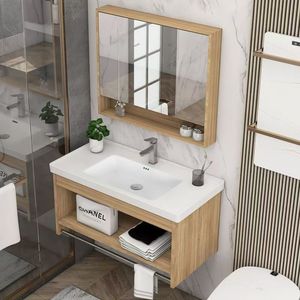 Mobile <span class=keywords><strong>Bagno</strong></span> <span class=keywords><strong>in</strong></span> <span class=keywords><strong>Legno</strong></span> Massello con Lavabo Rettangolare <span class=keywords><strong>in</strong></span> Ceramica, Design <span class=keywords><strong>Moderno</strong></span> Sospeso a Parete per <span class=keywords><strong>Bagno</strong></span> di Fattoria, Appartamento, Hotel - Product Image 1