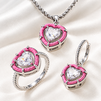 Ensemble de bijoux personnalisés Mylove en laiton plaqué argent épais avec cœur en émail rose et zircon, collier, bague et boucles d'oreilles pendantes pour femme, style Y2K cool