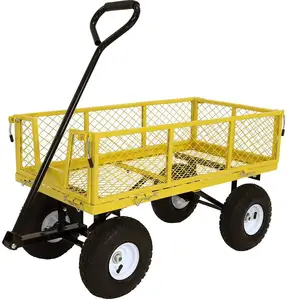Heavy Duty Utility Steel Mesh Yard Garden Cart Wagon Trolley lati rimovibili carrello da giardino carro da esterno