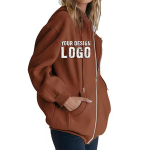 Sudadera con Capucha para Mujer, Estilo Casual, con Bolsillo con Cordón, Cierre Completo, Personalizable, Linda, Hombros Caídos, Gruesa, Talla Grande - Product Image 2