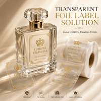 Autocollants transparents personnalisés pour parfums avec logo sur mesure, estampage à chaud doré, étiquettes imperméables pour marques de luxe