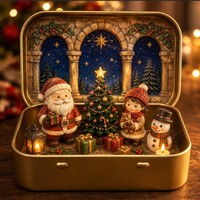 Petite statue en résine amusante, mignonne, portable et innovante pour fête de Noël aux chandelles, avec boîte en étain
