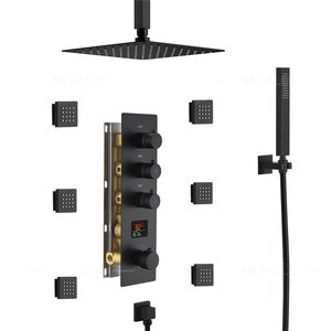 طقم دش مطري بإضاءة ليد للحمام * ، مجموعة رأس دش مطرية للسقف بجهاز ترموستاتي مع نفاثات تدليك للجسم - Product Image 6