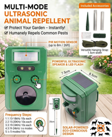 Répulsif solaire pour animaux AG003A avec détecteur de mouvement, dissuasif ultrasonique pour chats, chiens, oiseaux et rongeurs, étanche