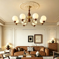 Lustre en bois massif de style américain rétro, lampe suspendue à boule de verre, éclairage intérieur pour hôtel, vente en gros d'usine