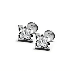 S925 <b>Sterling</b> <b>Silver</b> <b>Stud</b> Earrings Flower Shape Zircon Inlay Claw Setting For Men And Women Gift Jewelry - Product Image 5