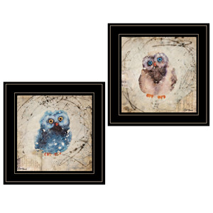 HMS Set di due gufi con cornice nera dipinti di animali di arte della parete - Product Image 2