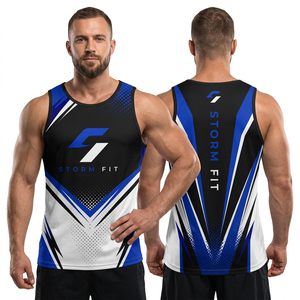 Camiseta sin mangas Storm Fit para hombre, con estampado por transferencia térmica, 100% poliéster, de secado rápido, cuello redondo, para entrenamiento, gimnasio, ropa deportiva, 180g - Product Image 1