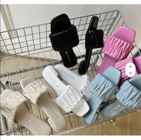 Mules d'été rétro pour femmes à motif gaufré, semelle en caoutchouc noir, doublure en PU, tendance mode coréenne, vente en gros