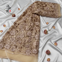 Tissu en dentelle de luxe en gros avec broderie florale, perles et sequins, en tulle français, dentelle nigériane pour robe de mariée et robe de soirée