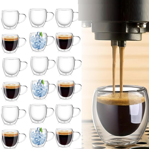 <span class=keywords><strong>Mug</strong></span> en verre isolé transparent de petite taille 2,7 oz 80 ml, double paroi, <span class=keywords><strong>mug</strong></span> à café expresso, tasse à thé avec poignée, directement de l'usine - Product Image 2