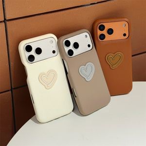 Custodia Protettiva Antiurto in Pelle di Agnello Colore Caldo con <span class=keywords><strong>Cuore</strong></span> 3D per <span class=keywords><strong>iPhone</strong></span> 17 16 Pro 15 Pro Max, Colore Solido - Product Image 1