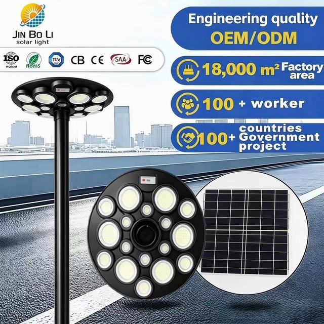 Solar Integrated LED IP65 UFO Shape Garden Street Light 6000K Daylight Alert 180 Beam Angle 5-Year Warranty 500W Battery DC