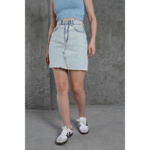 Lustrin Women's Blue 100% Cotton Tassel Detailed <b>Mini</b> Skirt for Wholesale - Fashionable & Comfortable Design - Product Image 1