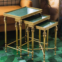Table basse rétro à bords en laiton, marbre émeraude haut de gamme, cuivre pur, table à thé pour salon, ensemble de tables antiques, cuivre