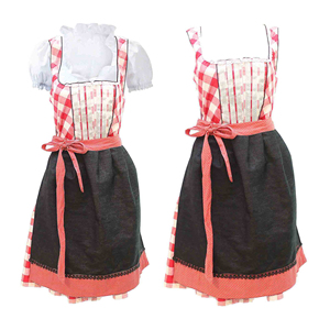 Vestido Tradicional Dirndl al por Mayor para Mujer, Rojo a Cuadros, con Delantal, Corsé Ajustado, Largo Midi, Estilo Vintage para Festivales, Mezcla de Algodón, Manga Casquillo - Product Image 4