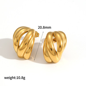 ต่างหูสแตนเลสทรงเรขาคณิตบิดเกลียวแบบไม่สมมาตรสำหรับผู้หญิง ชุบทอง 18K เครื่องประดับแฟชั่น - Product Image 5