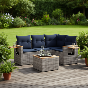 ชุดโซฟาลานบ้านหวายโพลีสีเทา 5 ชิ้นพร้อมชุดเบาะรองนั่งในสวน (มีจำหน่ายในสหรัฐอเมริกา) - Product Image 2
