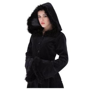 Stile europeo e americano Retro collo di pelliccia con cappuccio monopetto <span class=keywords><strong>grande</strong></span> orlo giacca a vento tinta unita giacca a vita legata abito ispessito - Product Image 2