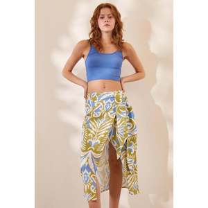 Jupe midi élégante imprimée à fente pour femme, taille régulière, en mousseline de viscose et polyester, motif bleu doux, jupe tendance - Product Image 6