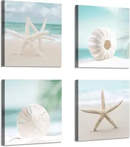 Seashell Picture Canvas Wall Art Beach Themed Artwork Painting Print for Wall Decor