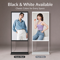 Layar LCD ADS Digital Signage Portabel Vertikal Dua Tiang 32 Inci Warna Putih, Tipe Berdiri Bebas untuk Iklan