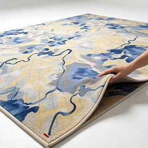 Alfombra Comercial de Nailon con Diseño Abstracto Azul y Amarillo de Montaña para Hoteles, Alfombras para Sala de Estar, Tapetes Grandes para Sala de Estar - Product Image 1