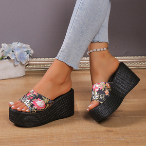 2025 Slope Heel <b>Slippers</b> for Women in the Summer of New Thick Soled Mid Heel Beach Fish Mouth One Line <b>Slippers</b> for Women 1903 - Product Image 6