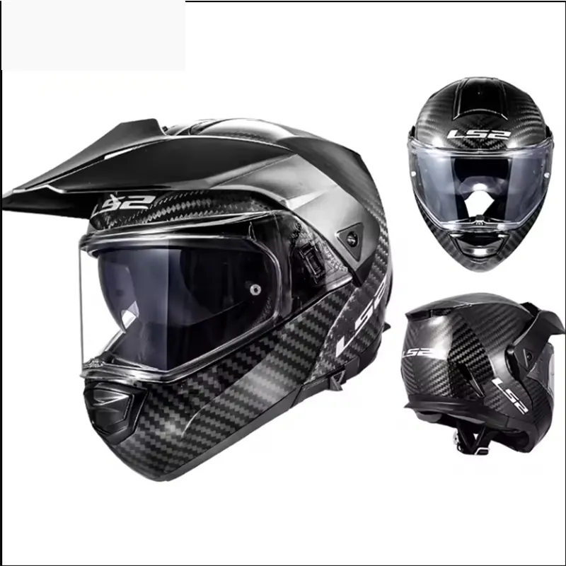LS2 FF903 helm motor serat karbon, helm offroad berkendara seluruh wajah