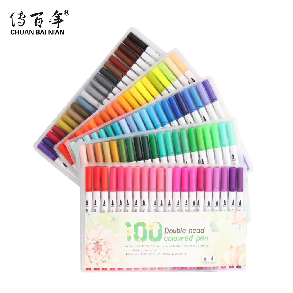 Hot Sell 100 Farben Dual Tip Aquarell Pinsel Stift Set für Erwachsene Mal bücher, Manga, Kalligraphie, Hand beschriftung