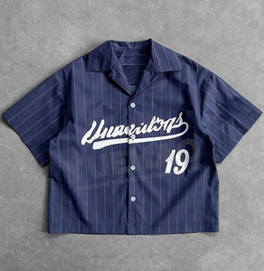 Tùy Chỉnh Boxy Phù Hợp Nút Xuống Xuống Sọc Màn Hình In Đồng Phục Bowling Bóng Chày <span class=keywords><strong>Jersey</strong></span> T-Shirt Ngắn Tay Áo Boxy Cắt Áo Sơ Mi Nam - Product Image 2