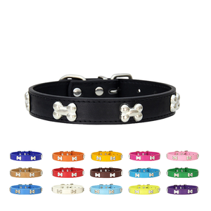 <span class=keywords><strong>Collar</strong></span> ajustable de cuero de PU de 16 colores para perros, diseño de hueso, moderno, de lujo, estampado de dibujos animados simples, venta al por mayor, suministros para mascotas hechos de nailon - Product Image 3