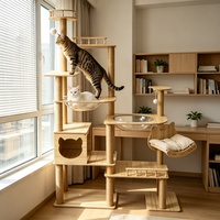 Tour pour chat en bois naturel avec griffoir en sisal et hamac, maison pour chat pour grands chats, utilisation en intérieur, meubles d'escalade