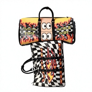 Sac de voyage de luxe personnalisé en cuir avec yeux de dessin animé et motif textuel, fermeture éclair, sac de week-end, doublure en polyester - Product Image 1