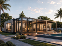 Maison mobile pliante à double aile, maison conteneur préfabriquée, villa en acier léger, véranda en verre, maison à structure en acier extensible