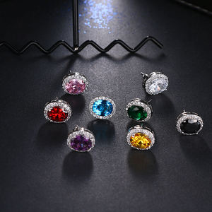 HIBRIDE Brincos 8色女性耳钉粉色立方锆石女性婚礼订婚耳环时尚饰品E-403 - Product Image 2