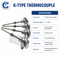 Sonde thermocouple de type K en acier inoxydable, haute précision, 0-1200°C, capteur de température industriel, compatible OEM, 0-1200