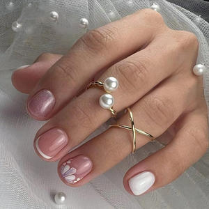 W1258 2025 Comercio exterior <span class=keywords><strong>Rosa</strong></span> Simple estética belleza flor fina estilo francés Hada estudiante suave versátil dulce puntas de <span class=keywords><strong>uñas</strong></span> - Product Image 1