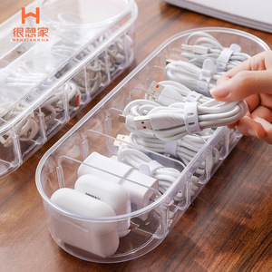 Henxiangjia Data Cable <b>Storage</b> <b>Box</b> Transparent Rectangular With Lid For Earphone And <b>Small</b> Jewelry Desktop Organizer - Product Image 1
