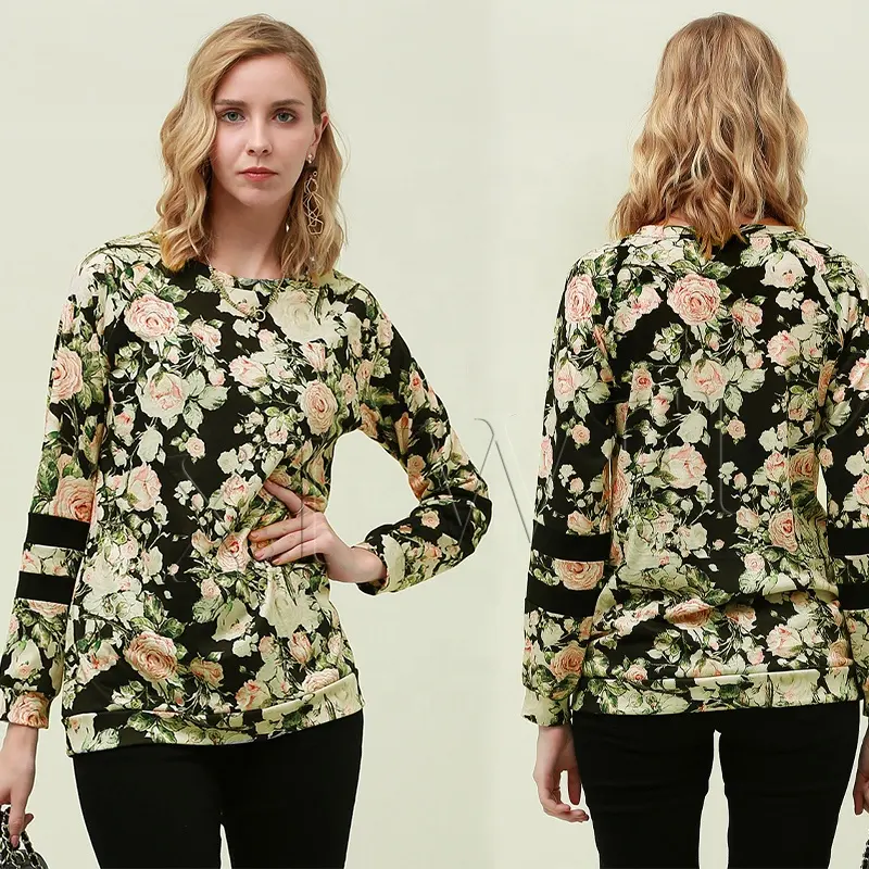Großhandel Frühlings-und Herbst mode Rundhals ausschnitt Rose Printing Damen Casual Large Long Sleeve T-Shirt