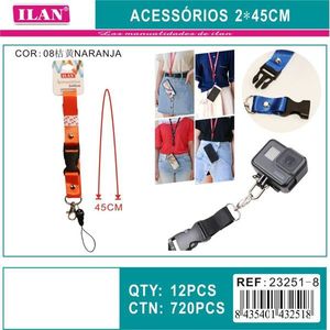Cordon en polyester Ilan 2x45cm orange pour carte d'identité et appareil photo - Product Image 1