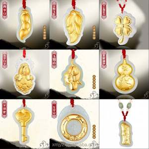 Liontin giok bertatahkan emas bersertifikat naga dan <span class=keywords><strong>Phoenix</strong></span>, hadiah pria dan wanita daun kacang hijau grosir - Product Image 2