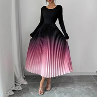 Robe longue élégante vintage à dégradé de couleurs avec taille élastique pour l'automne 2024, destinée aux marchés européens et américains