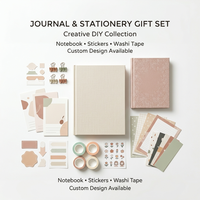 Ensemble cadeau de papeterie minimaliste coréen personnalisé en boîte rigide en lin, carnet à couverture rigide, ruban adhésif washi, autocollant, kit de scrapbooking DIY
